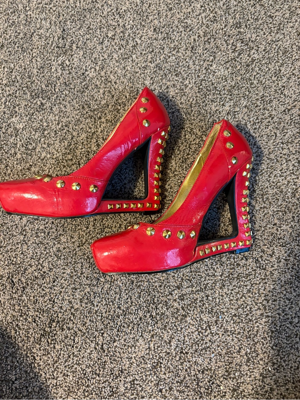 Promise Red Studded Cutout Wedge Heel Pumps